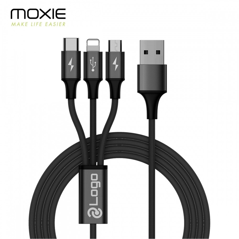 Câble 3 en 1 Moxie Lightning Micro USB Type C Gravure laser