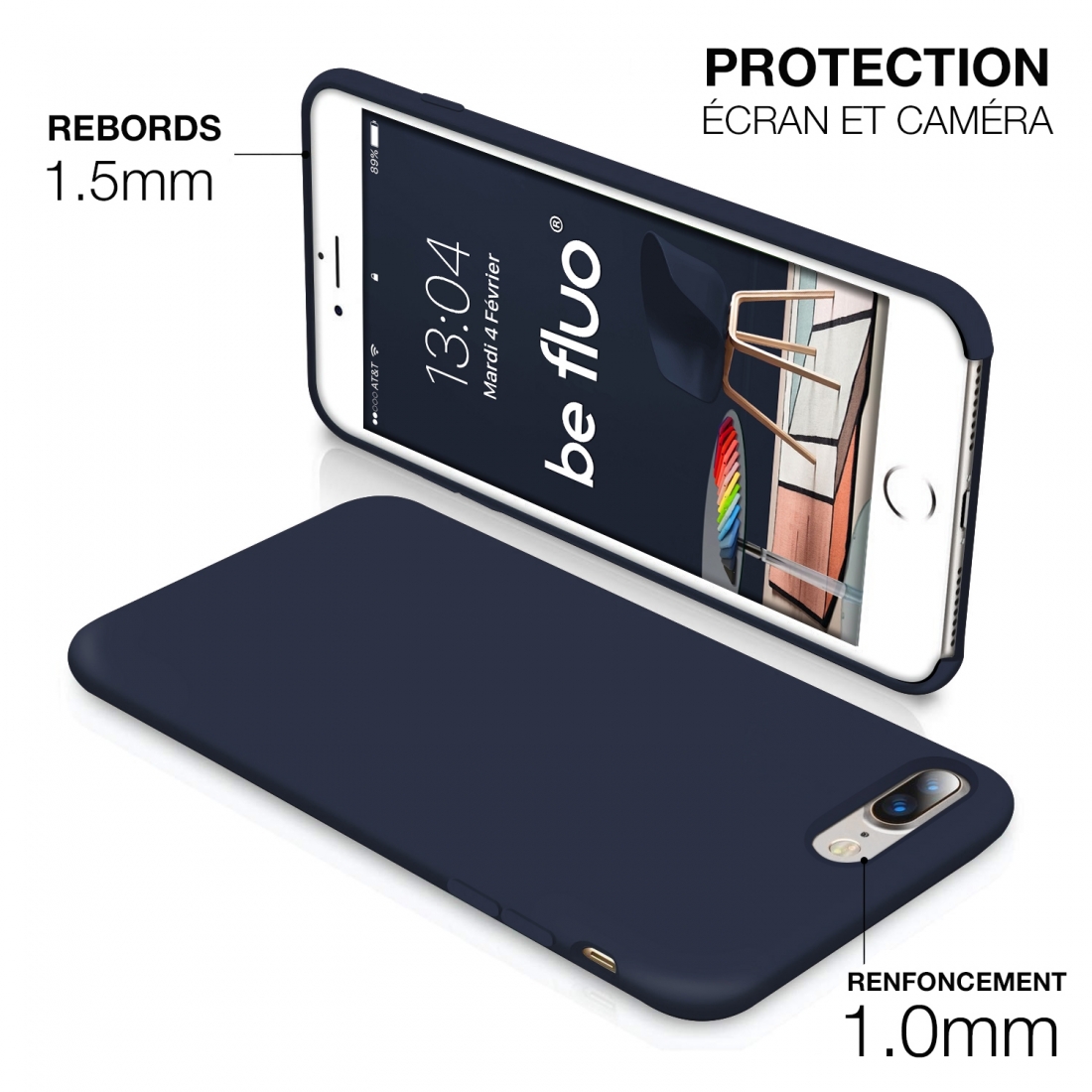 Moxie Coque iPhone 7 Plus/8 Plus [BeFluo] Coque Silicone Fine et Légère pour iPhone 8 Plus et iPhone 7 Plus, Intérieur Microfibr