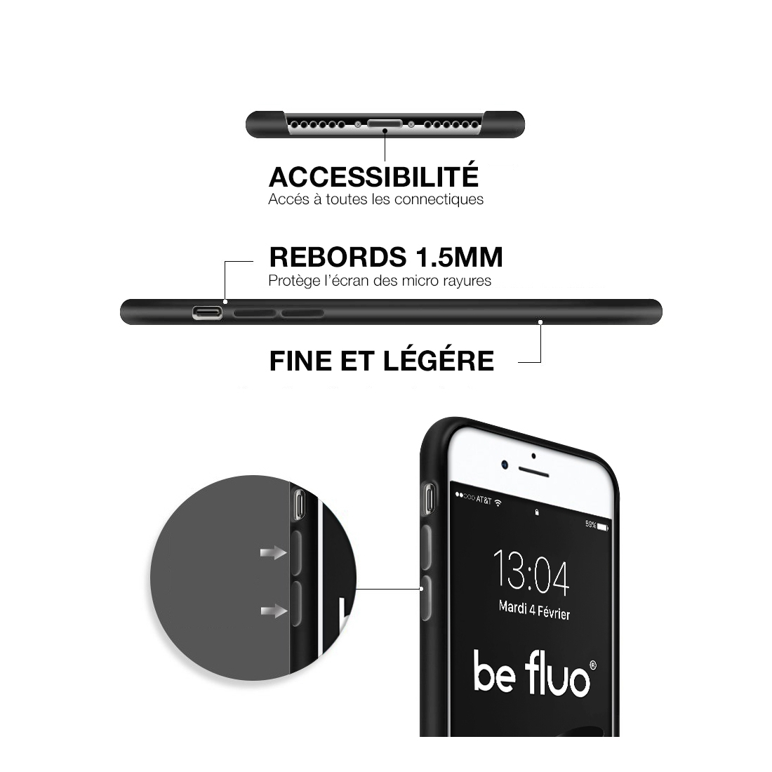 Moxie Coque iPhone 7 Plus/8 Plus [BeFluo] Coque Silicone Fine et Légère pour iPhone 8 Plus et iPhone 7 Plus, Intérieur Microfibr