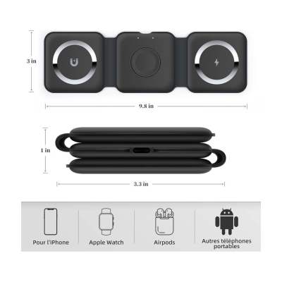 Chargeur sans fil 3 en 1 MagSafe 15W - Noir | VOG IMPORT