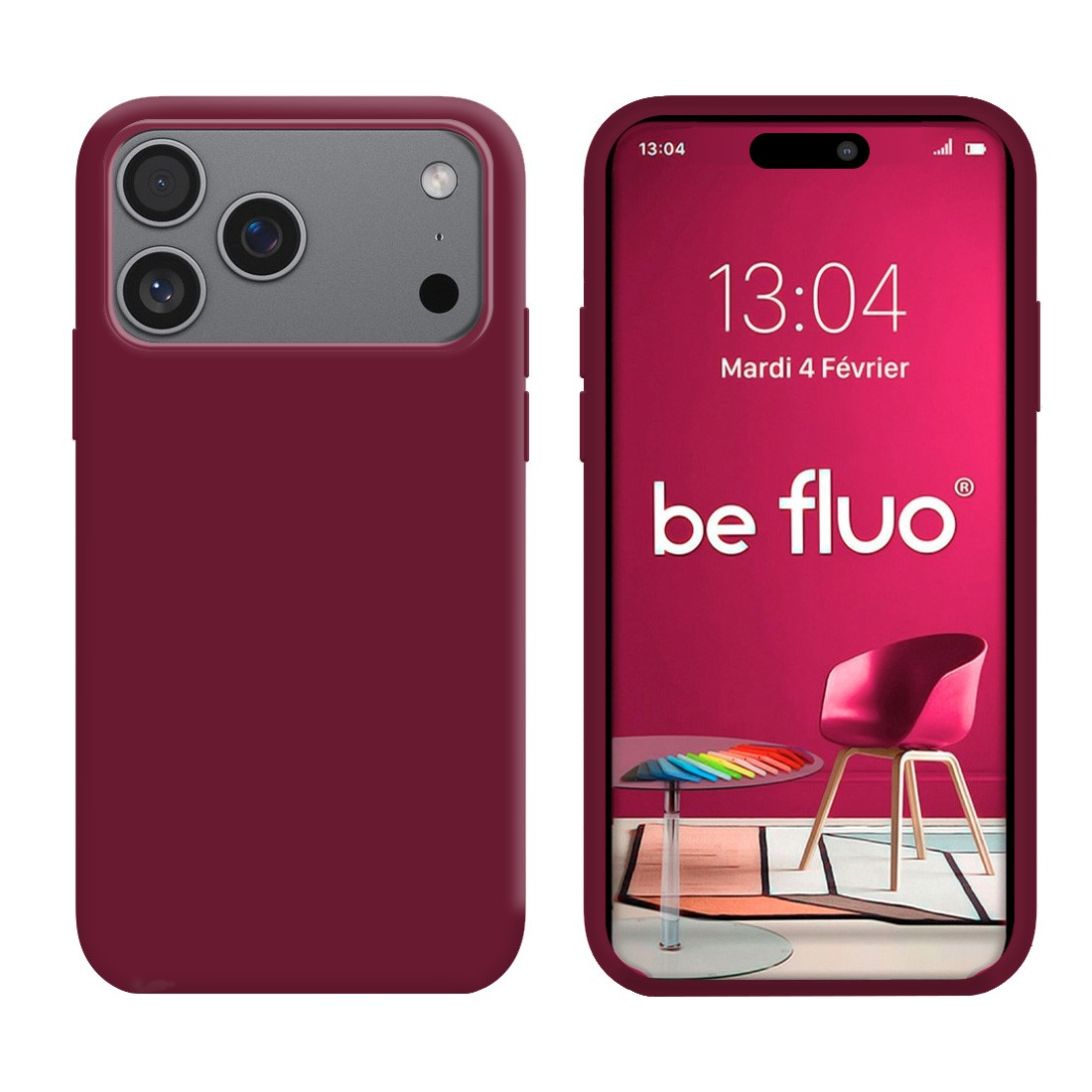 Coque silicone Moxie BeFluo fine et légère, intérieur microfibre, pour iPhone - Lie de vin