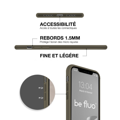Coque silicone Moxie BeFluo fine et légère, intérieur microfibre, pour iPhone - Kaki