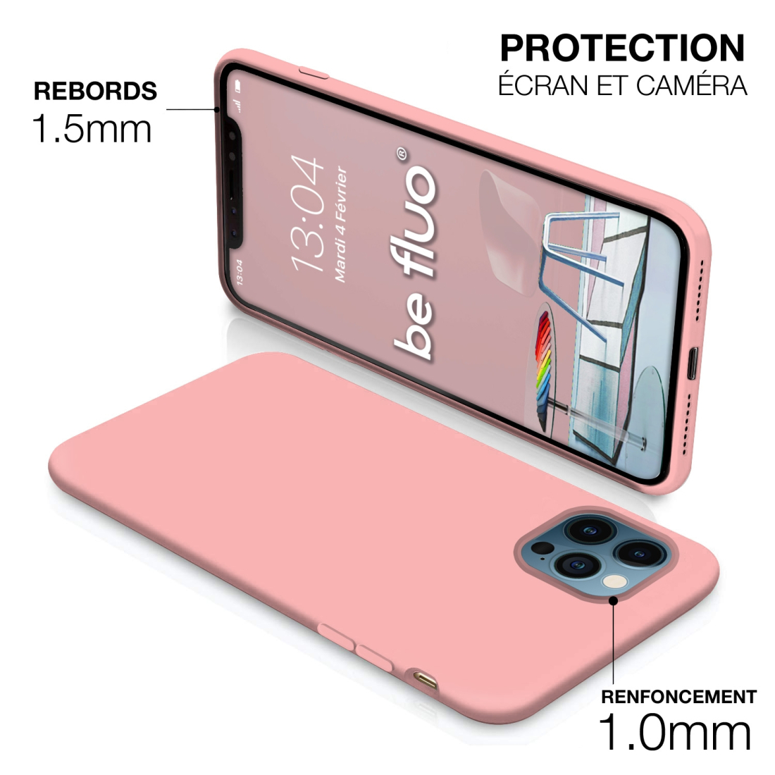 Coque silicone Moxie BeFluo fine et légère, intérieur microfibre, pour iPhone - Rose clair