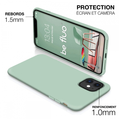 Coque silicone Moxie BeFluo fine et légère, intérieur microfibre, pour iPhone - Menthe