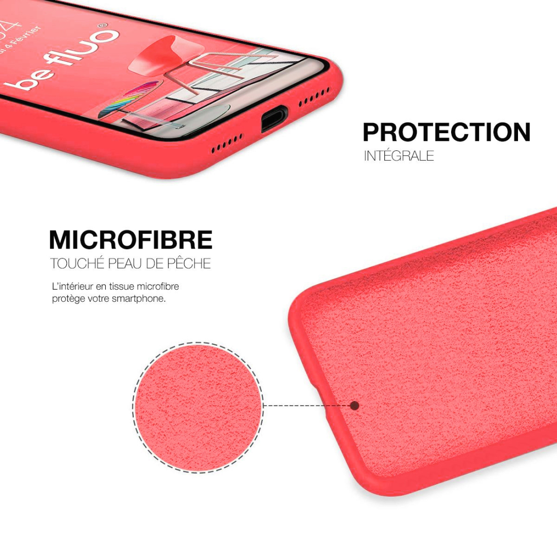 Coque silicone Moxie BeFluo fine et légère, intérieur microfibre, pour iPhone - Rose