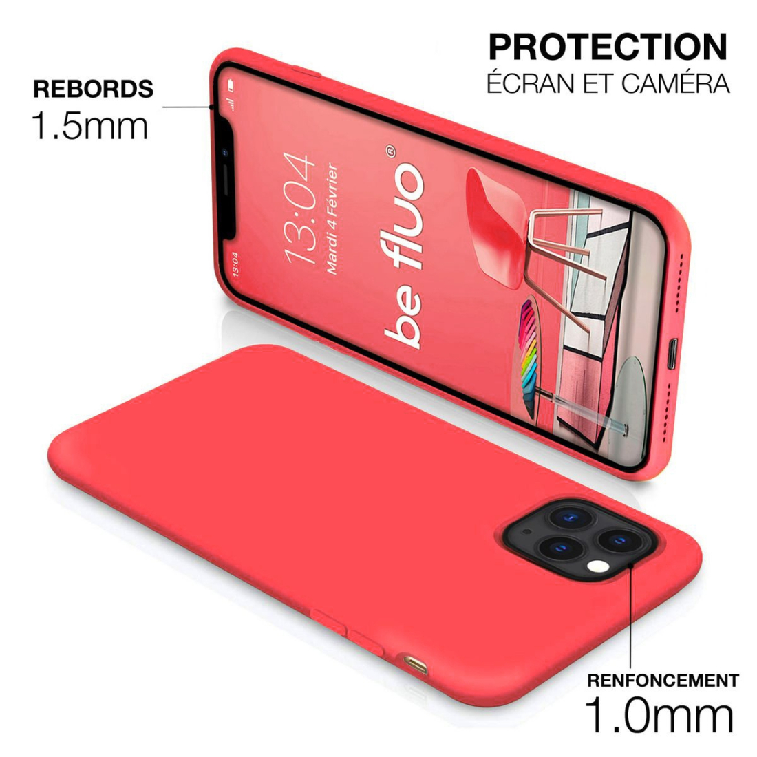 Coque silicone Moxie BeFluo fine et légère, intérieur microfibre, pour iPhone - Rose