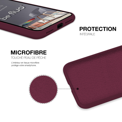 Coque silicone Moxie BeFluo fine et légère, intérieur microfibre, pour iPhone - Lie de vin