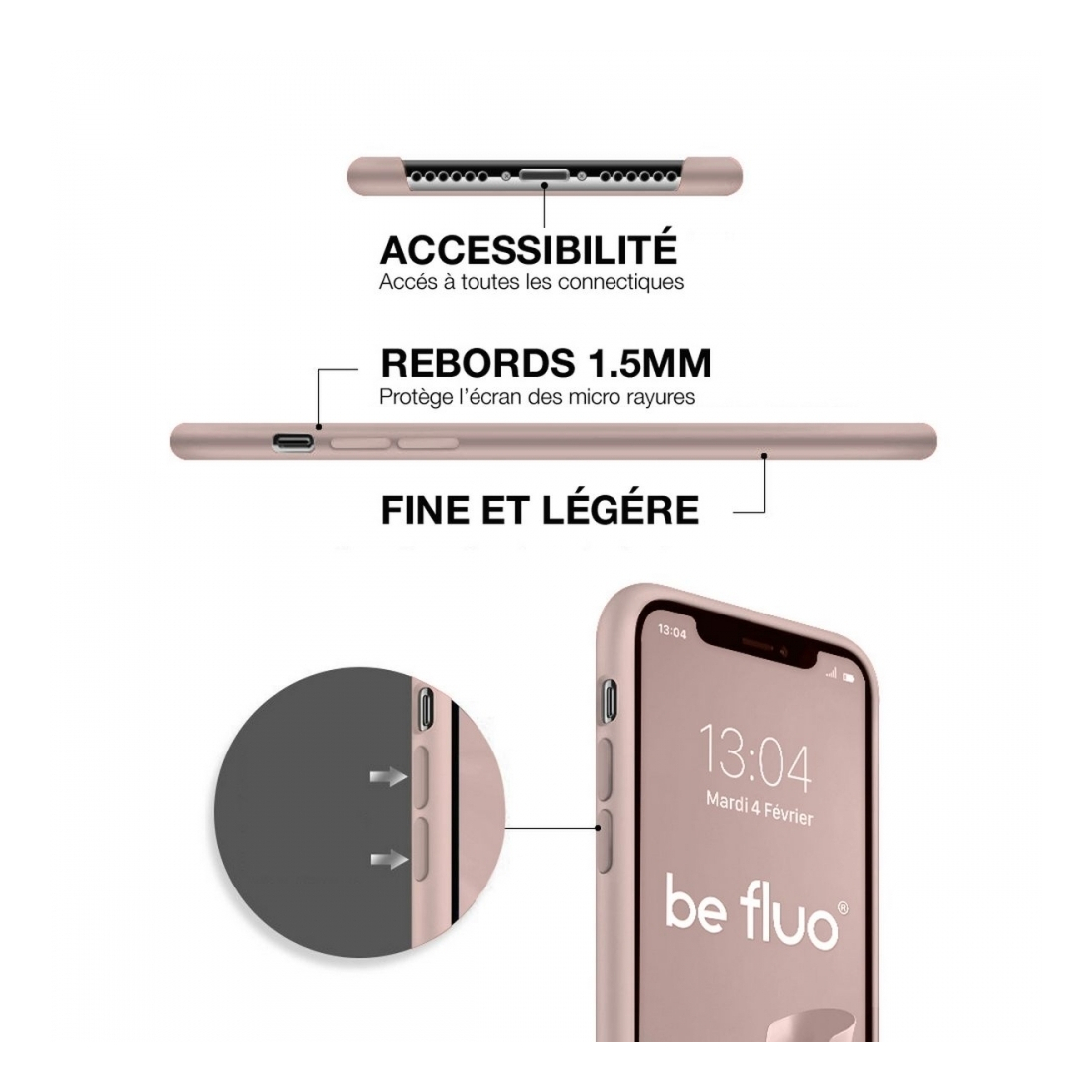 Coque silicone Moxie BeFluo fine et légère, intérieur microfibre, pour iPhone - Rose des sables