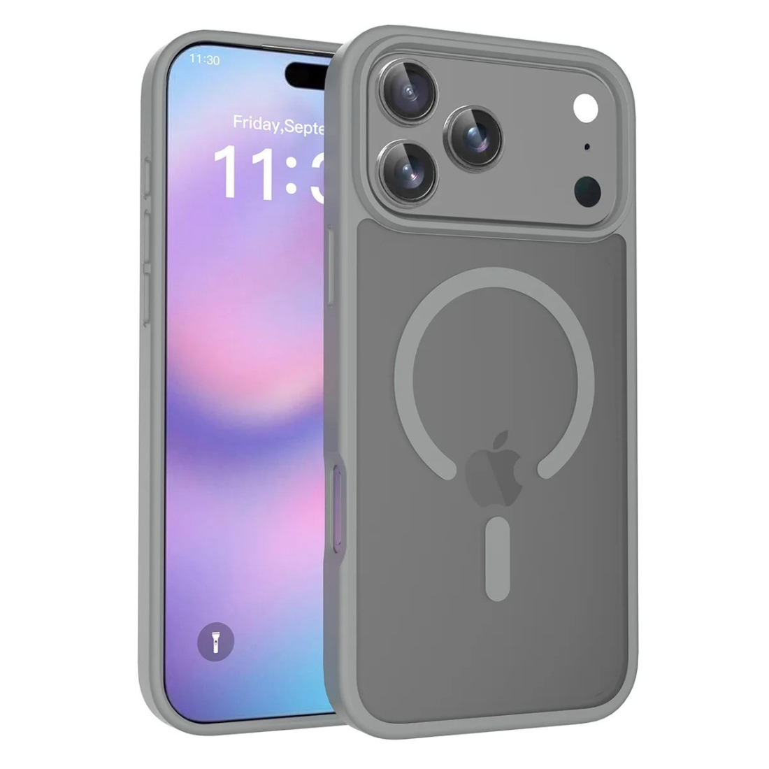 Coque renforcée semi-transparente mate MagSafe Skin Frost pour iPhone - Gris
