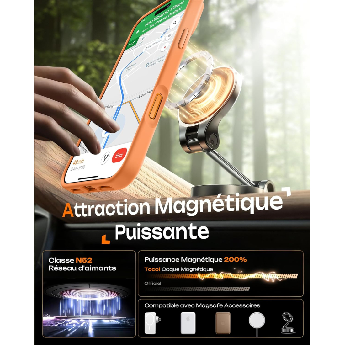 Coque renforcée semi-transparente mate MagSafe Skin Frost pour iPhone - Orange