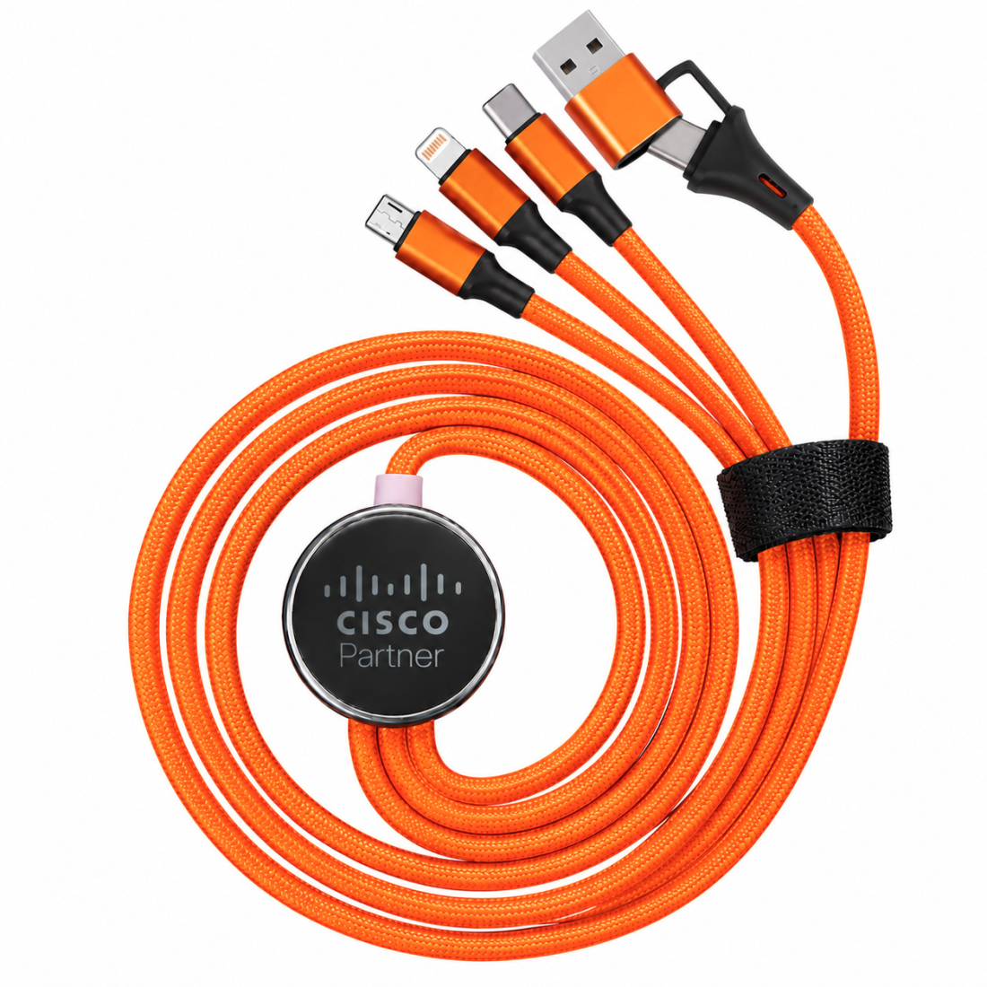 Câble de charge 5 en 1 avec porte logo lumineux à Led rond - Orange
