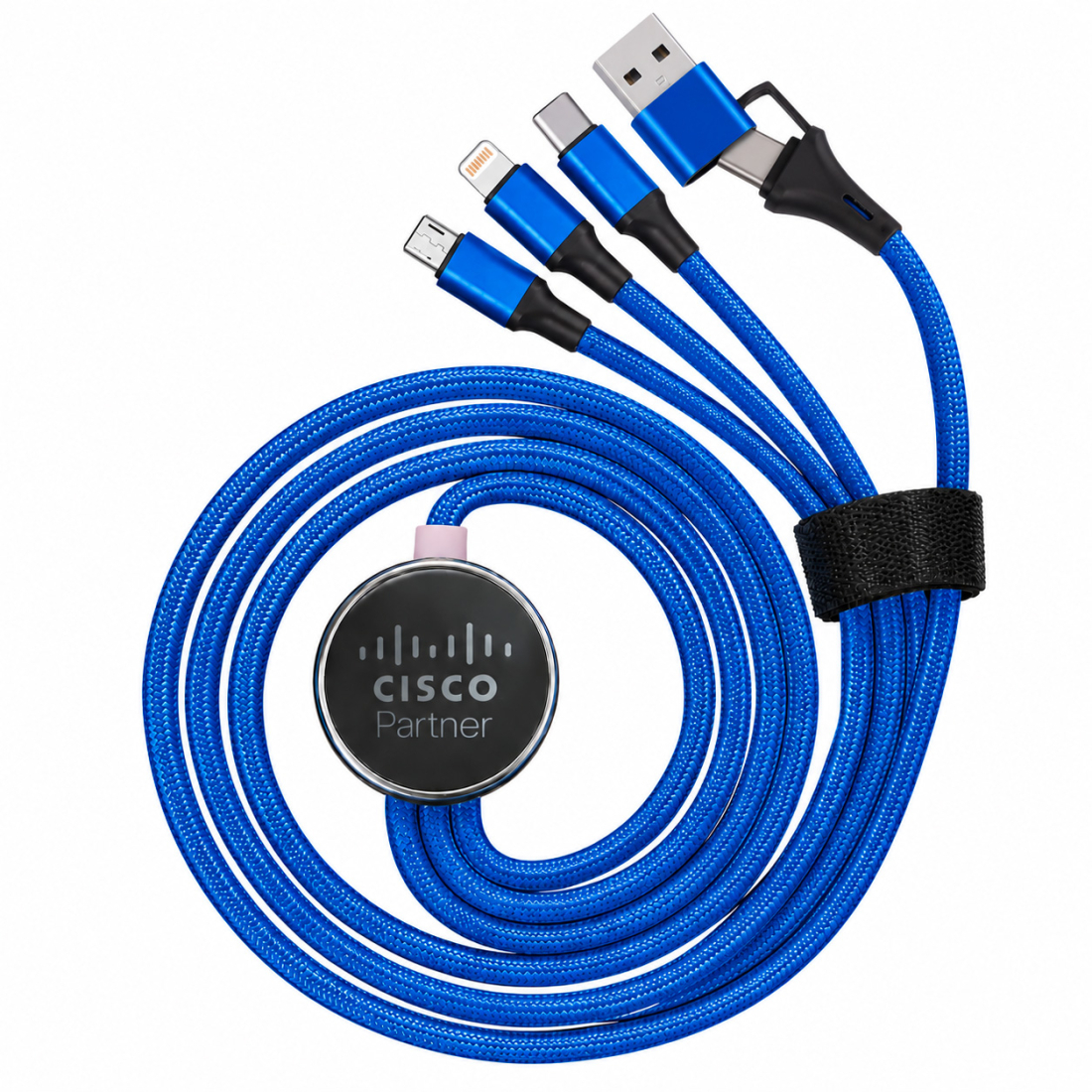 Câble de charge 5 en 1 avec porte logo lumineux à Led rond - Bleu