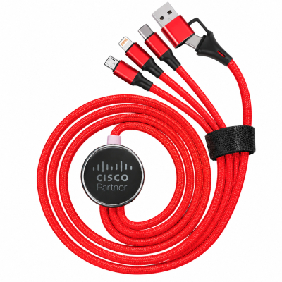 Câble de charge 5 en 1 avec porte logo lumineux à Led rond - Rouge