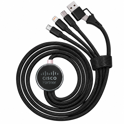 Câble de charge 5 en 1 avec porte logo lumineux à Led rond - Noir