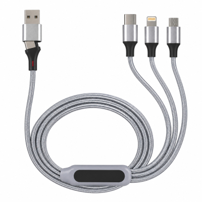 Câble de charge 5 en 1 avec porte logo lumineux à Led Rectangulaire - gris