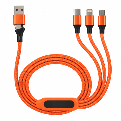Câble de charge 5 en 1 avec porte logo lumineux à Led Rectangulaire - orange