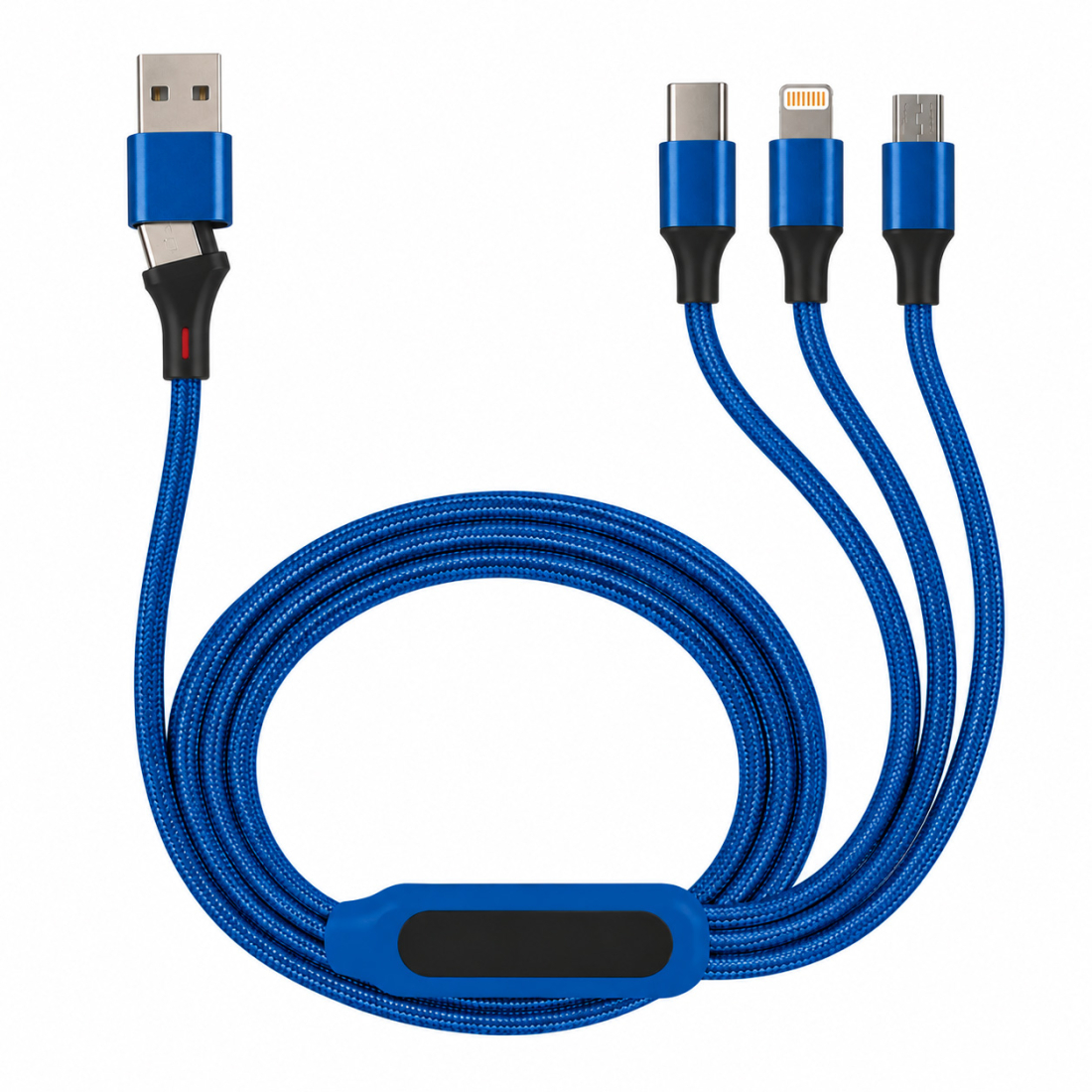 Câble de charge 5 en 1 avec porte logo lumineux à Led Rectangulaire - bleu