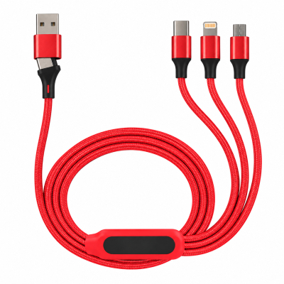 Câble de charge 5 en 1 avec porte logo lumineux à Led Rectangulaire - Rouge