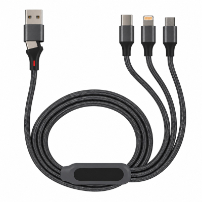 Câble de charge 5 en 1 avec porte logo lumineux à Led Rectangulaire - Noir