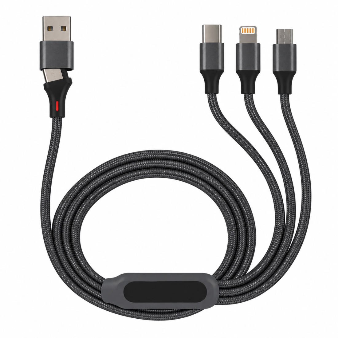 Câble de charge 5 en 1 avec porte logo lumineux à Led Rectangulaire - Noir