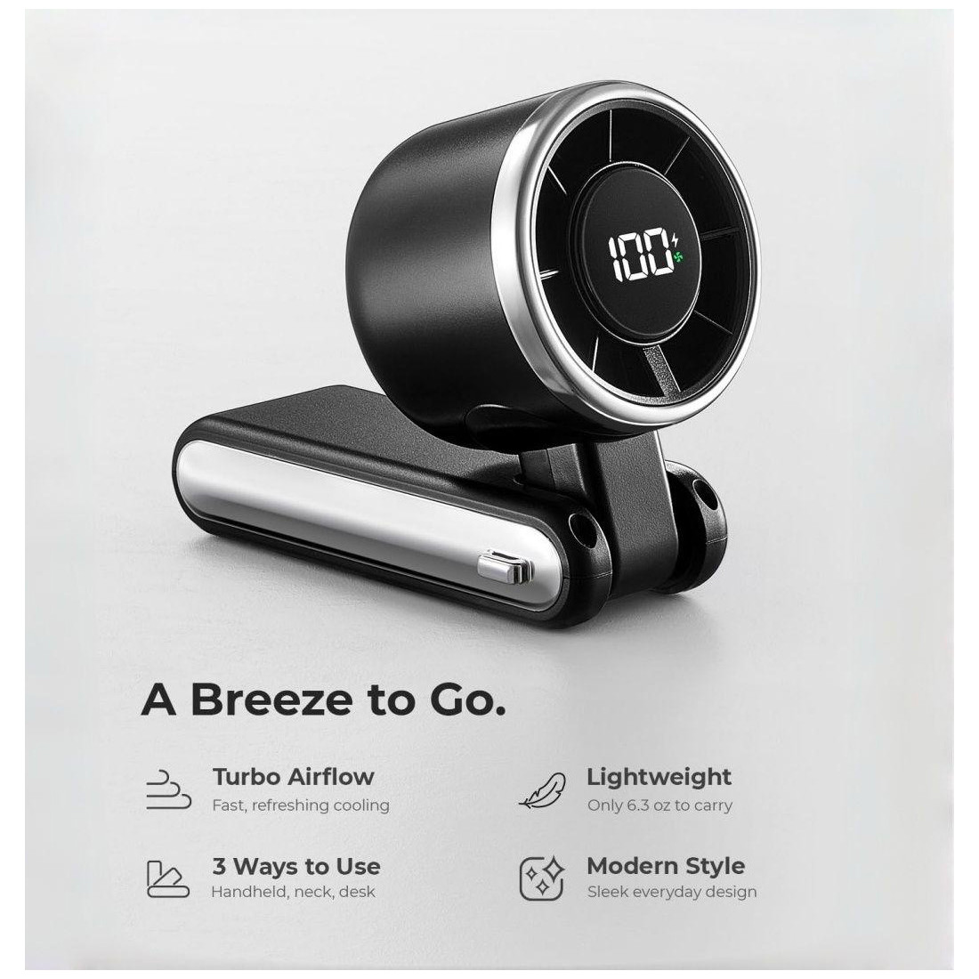 Ventilateur pivotant a 180 °  2400 Mah Air Flex - Noir