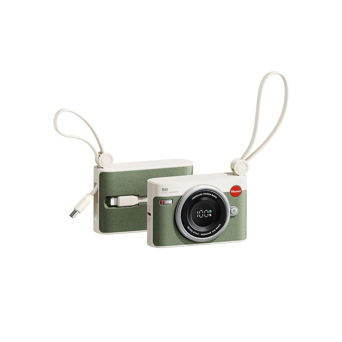 Batterie de secours 10 000 mAh retro style appareil photo - vert