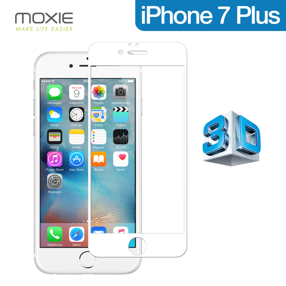 Glass Moxie Ultimate 3D Full Cover HD Blanche pour iPhone 8 Plus et iPhone 7 Plus