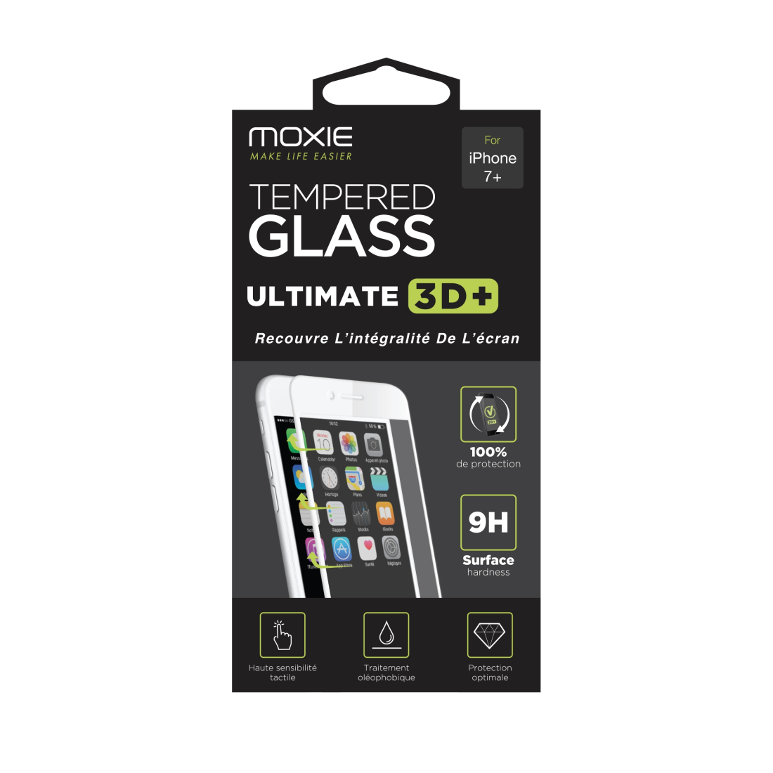Glass Moxie Ultimate 3D Full Cover HD Blanche pour iPhone 8 Plus et iPhone 7 Plus