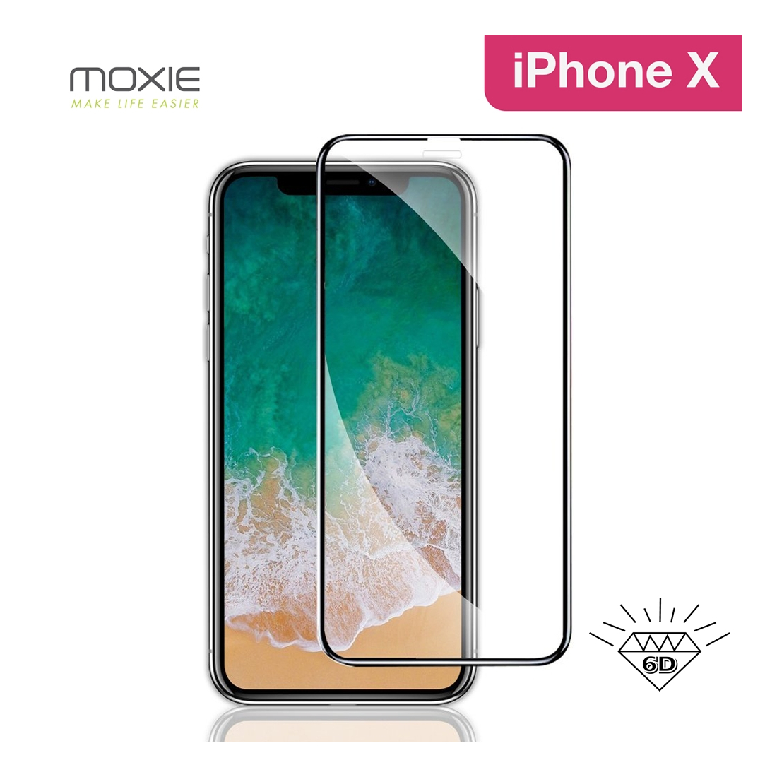 Protection d'écran iPhone X en Verre Trempé, Moxie [Ultimate 6D] [Full Glass 0.15mm 9H] Film en Verre Trempé pour iPhone X [Blac