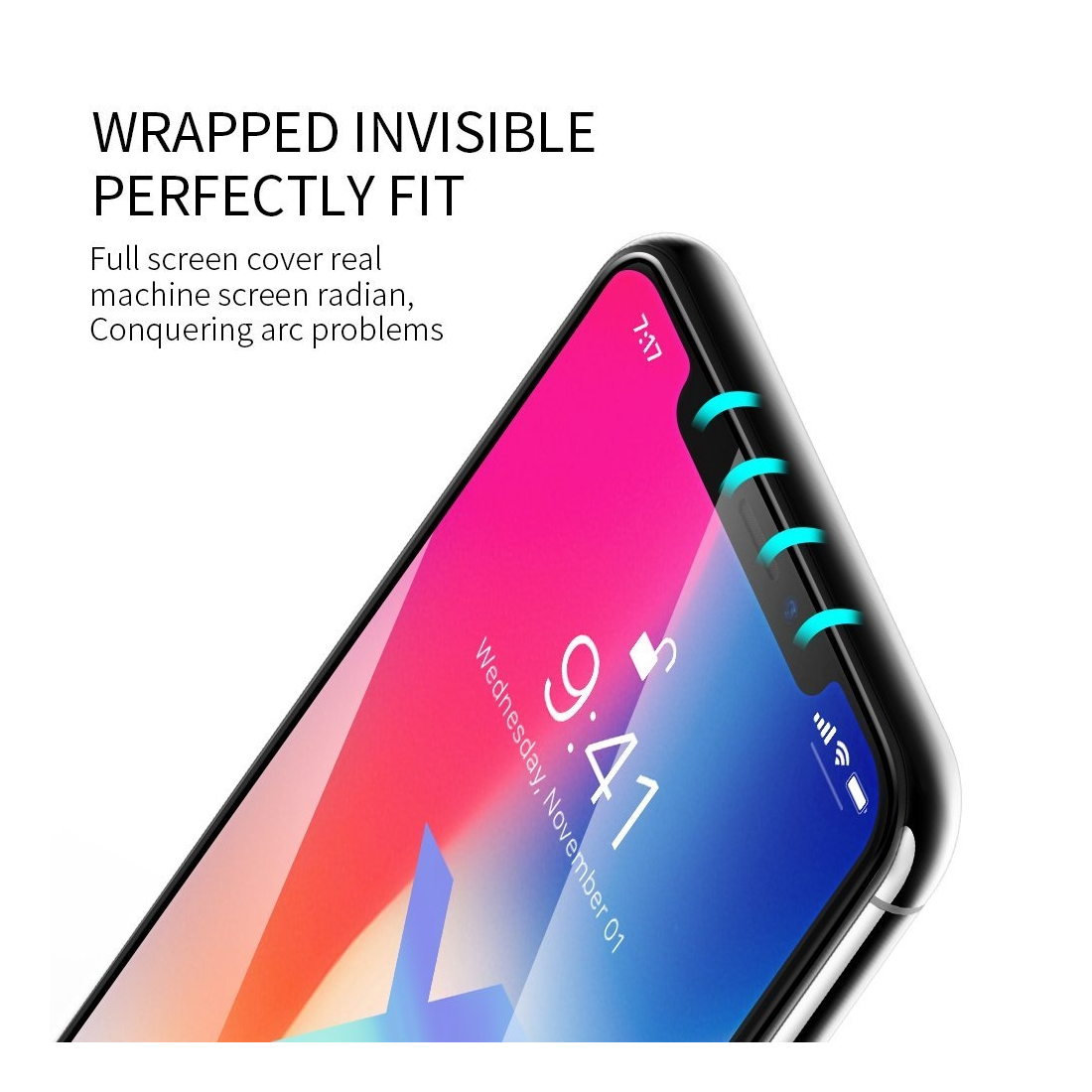 Protection d'écran iPhone X en Verre Trempé, Moxie [Ultimate 6D] [Full Glass 0.15mm 9H] Film en Verre Trempé pour iPhone X [Blac
