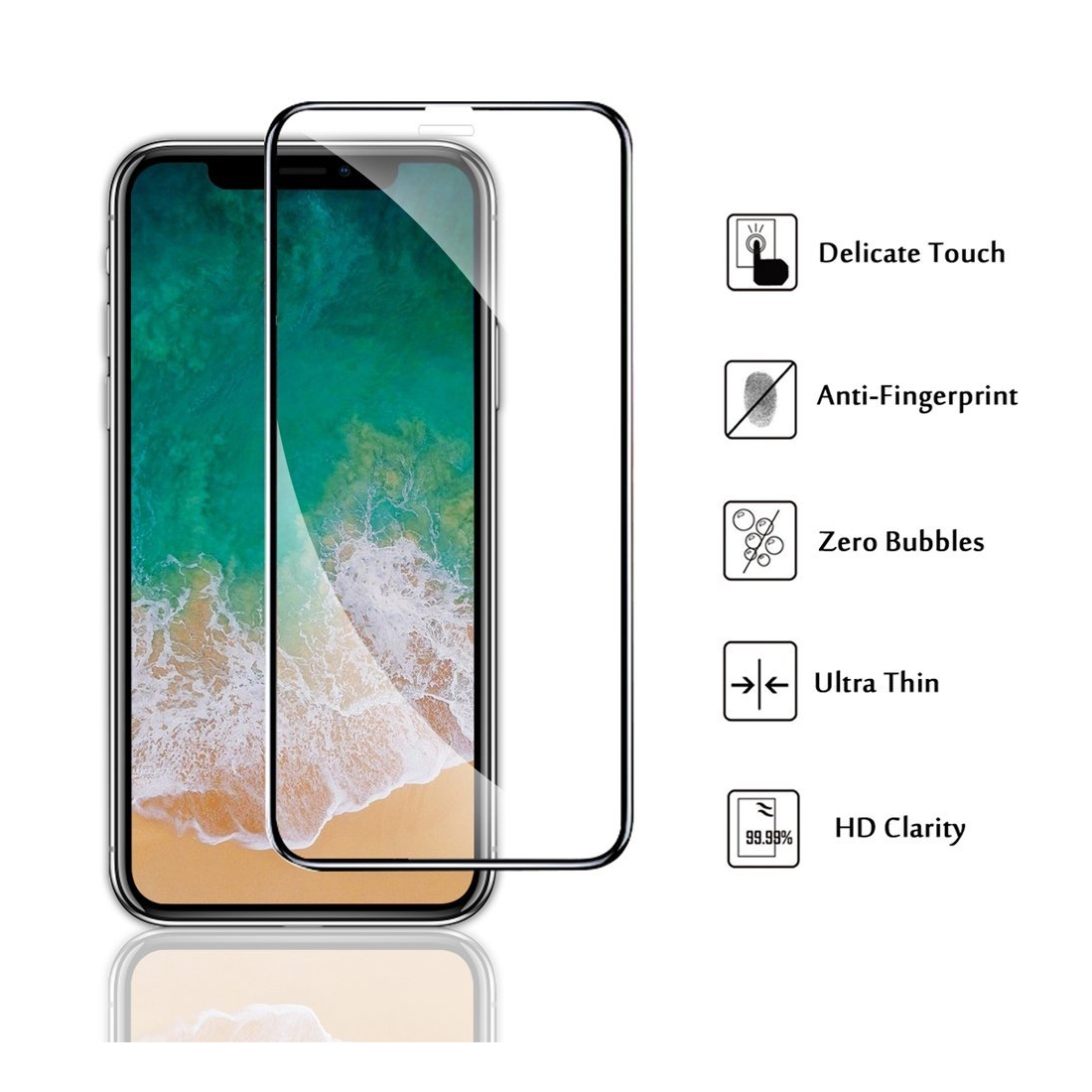 Protection d'écran iPhone X en Verre Trempé, Moxie [Ultimate 6D] [Full Glass 0.15mm 9H] Film en Verre Trempé pour iPhone X [Blac