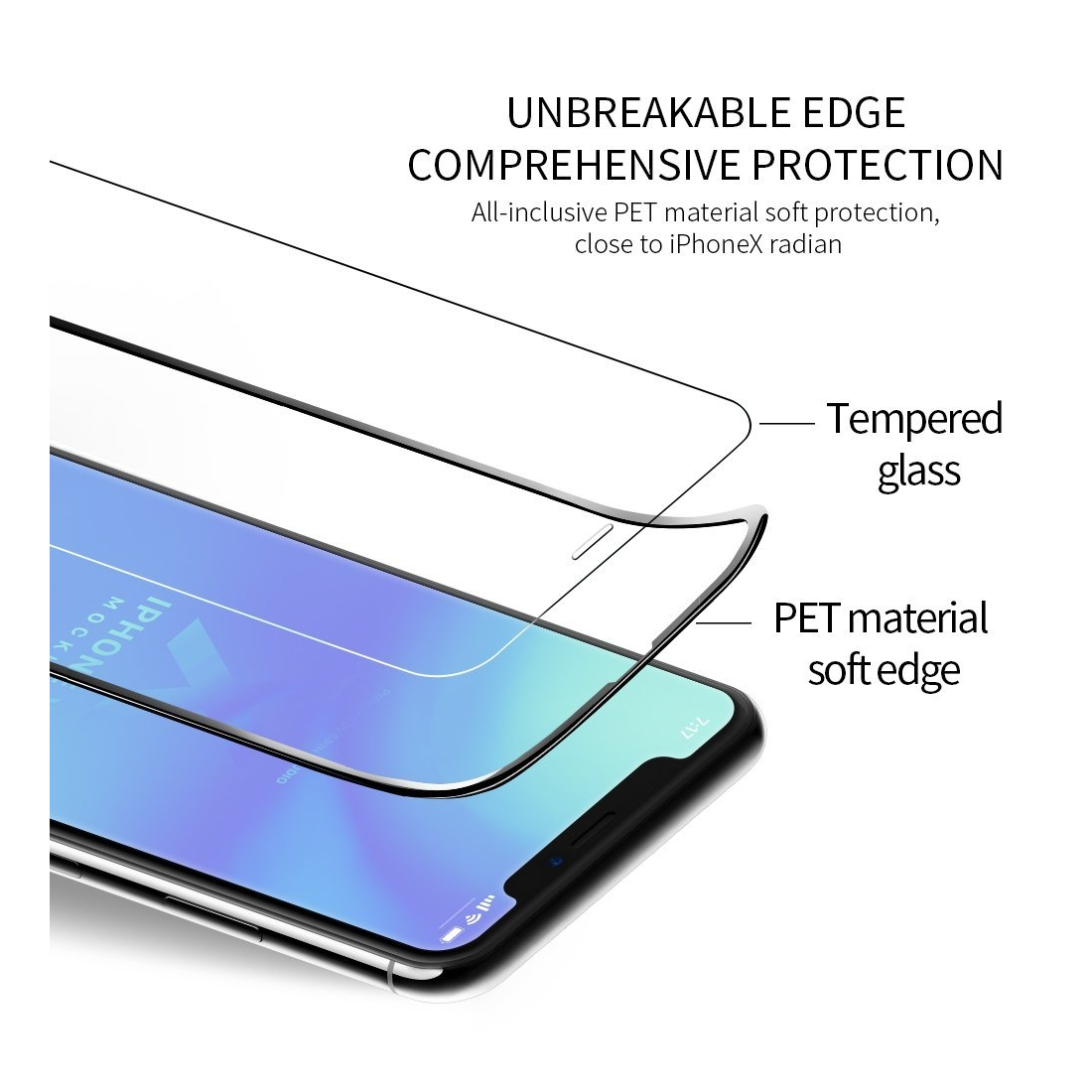 Protection d'écran iPhone X en Verre Trempé, Moxie [Ultimate 6D] [Full Glass 0.15mm 9H] Film en Verre Trempé pour iPhone X [Blac