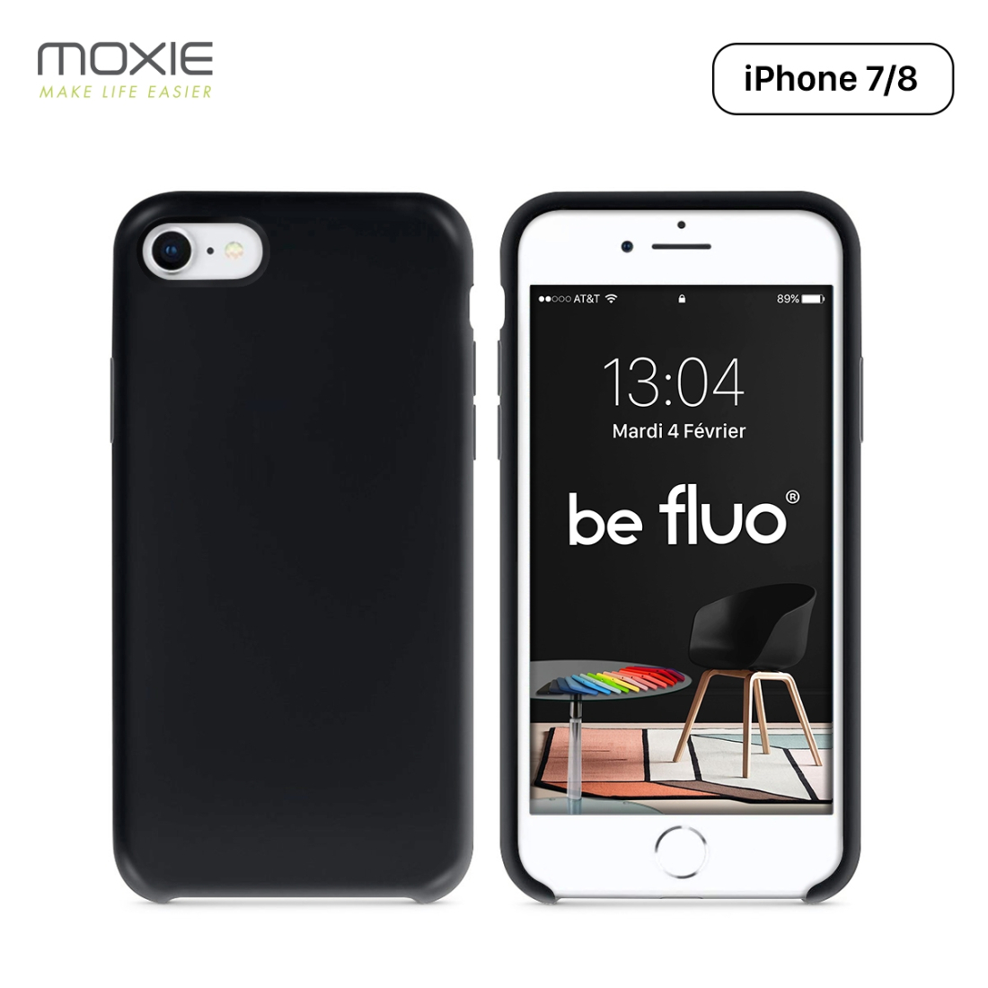 Coque Silicone Moxie BeFluo Fine et Légère pour iPhone 7, Intérieur Microfibre - Noir