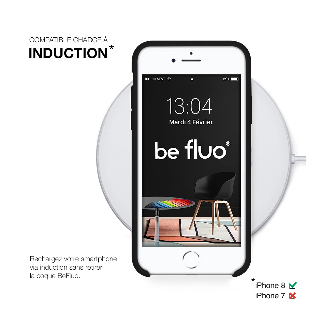 Coque Silicone Moxie BeFluo Fine et Légère pour iPhone 7, Intérieur Microfibre - Noir