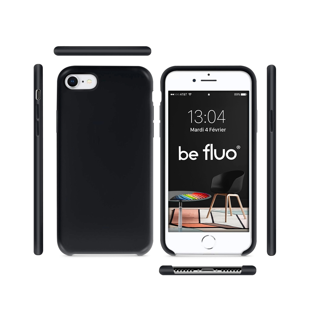 Coque Silicone Moxie BeFluo Fine et Légère pour iPhone 7, Intérieur Microfibre - Noir