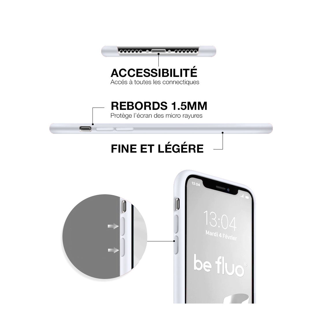 Moxie Coque iPhone XS / iPhone X [BeFluo] Coque Silicone Fine et Légère pour iPhone XS 5.8" et iPhone X, Intérieur Microfibre, C