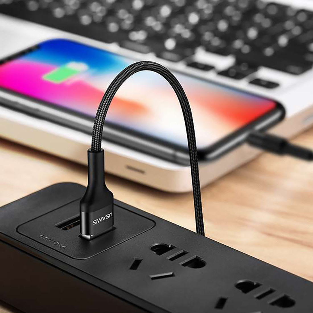 Présentoir 25 câbles tressés USAMS U5 (10 Lightning - 10 Type C - 5 Micro USB)