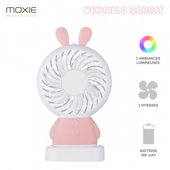 Moxie Mini Ventilateur [Rabbit Fan] Ventilateur Portatif à 2 Vitesses, Batterie de 800mAh Intégrée, Ventilo Lumineux avec Dragon