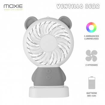 Moxie Mini Ventilateur [Bear Fan] Ventilateur Portatif à 2 Vitesses, Batterie de 800mAh Intégrée, Ventilo Lumineux avec Dragonne