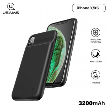 Usams Coque Batterie pour iPhone X/XS [Millie Series US-CD43] Coque Batterie 3200mAh Fine et Légère, Ultra Sécurisée pour iPhone