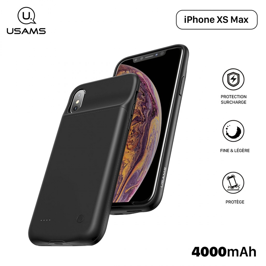Usams Coque Batterie pour iPhone XS Max 6.5" [Millie Series US-CD69] Coque Batterie 4000mAh Fine et Légère, Ultra Sécurisée pour
