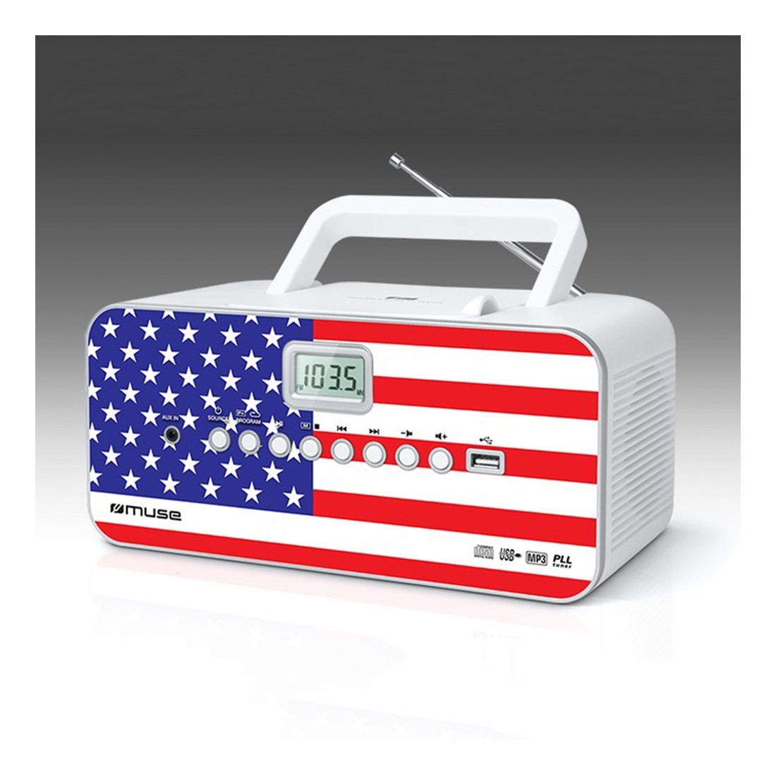 Radio CD, Muse [M-28 US] Radio CD/CD-R/RW/MP3 avec Tuner PLL AM/FM, Affichage LCD, Antenne Pivotante, Radio avec Poignée de Tran