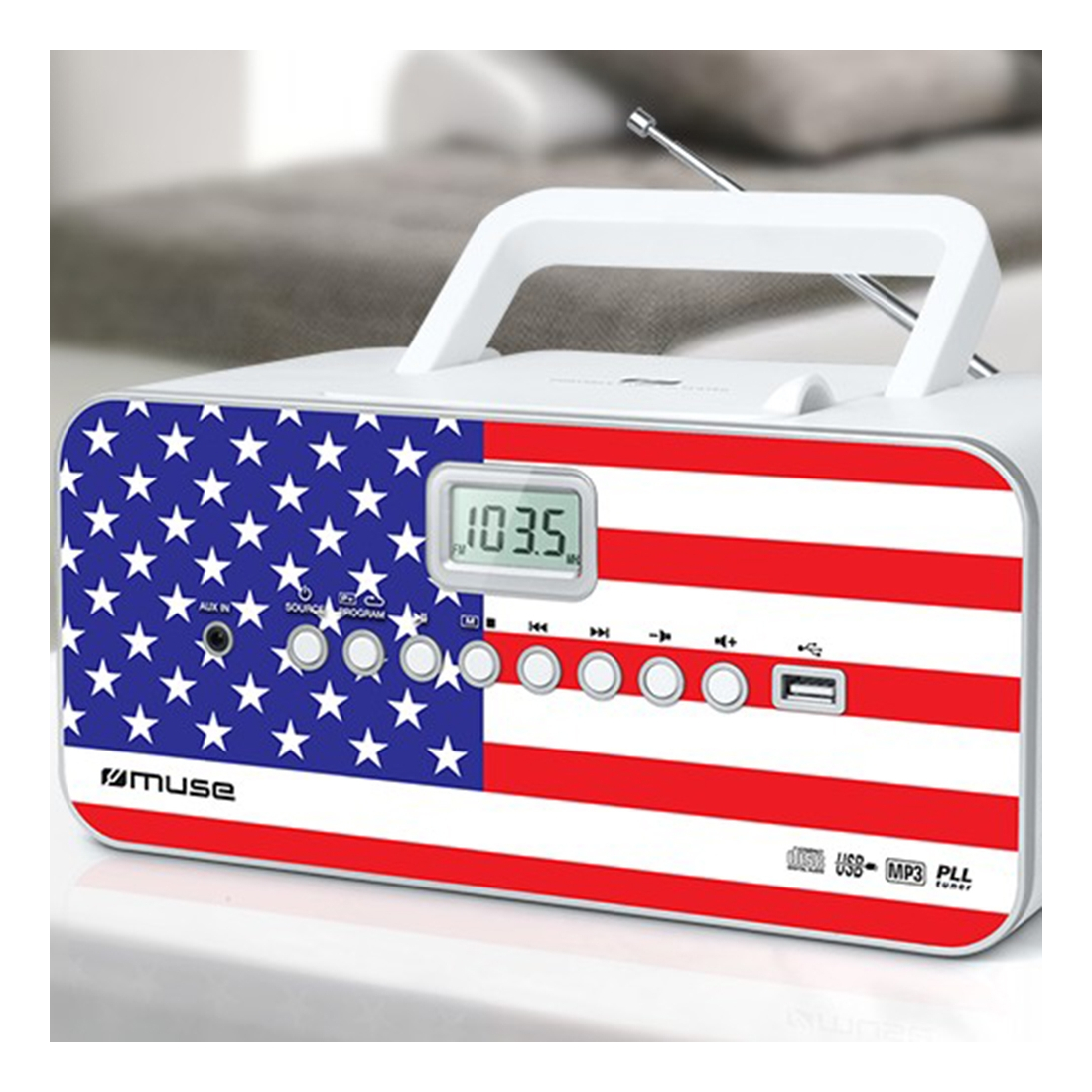Radio CD, Muse [M-28 US] Radio CD/CD-R/RW/MP3 avec Tuner PLL AM/FM, Affichage LCD, Antenne Pivotante, Radio avec Poignée de Tran