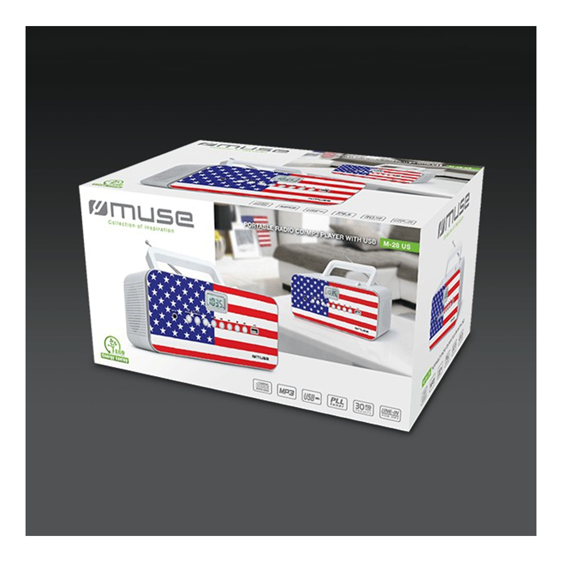 Radio CD, Muse [M-28 US] Radio CD/CD-R/RW/MP3 avec Tuner PLL AM/FM, Affichage LCD, Antenne Pivotante, Radio avec Poignée de Tran