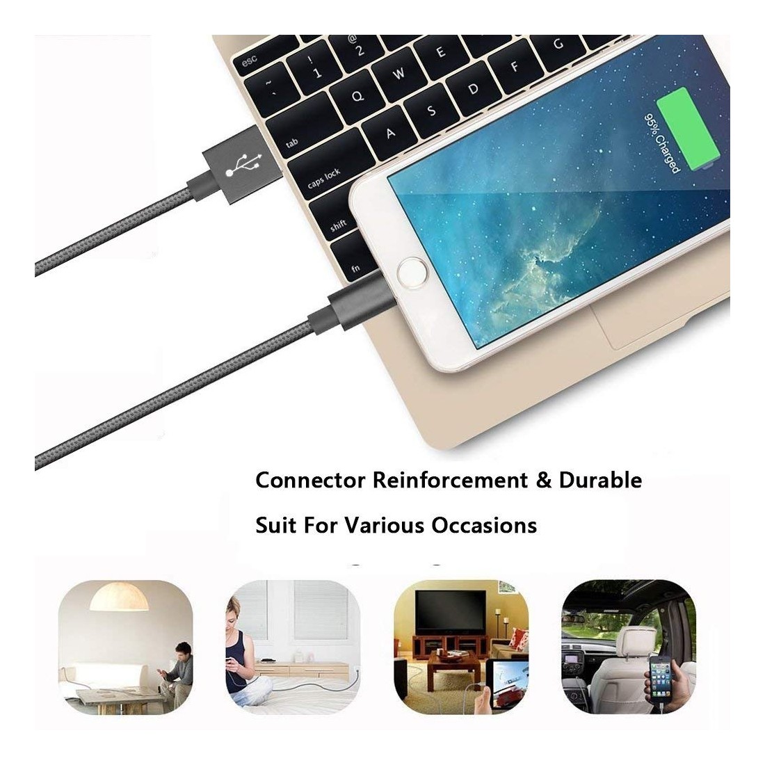 Câble Lightning, Moxie [DATANYLON] Câble Lightning renforcé en Nylon tressé supportant la Charge et la Synchronisation des donné
