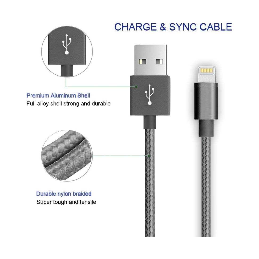 Câble Lightning, Moxie [DATANYLON] Câble Lightning renforcé en Nylon tressé supportant la Charge et la Synchronisation des donné