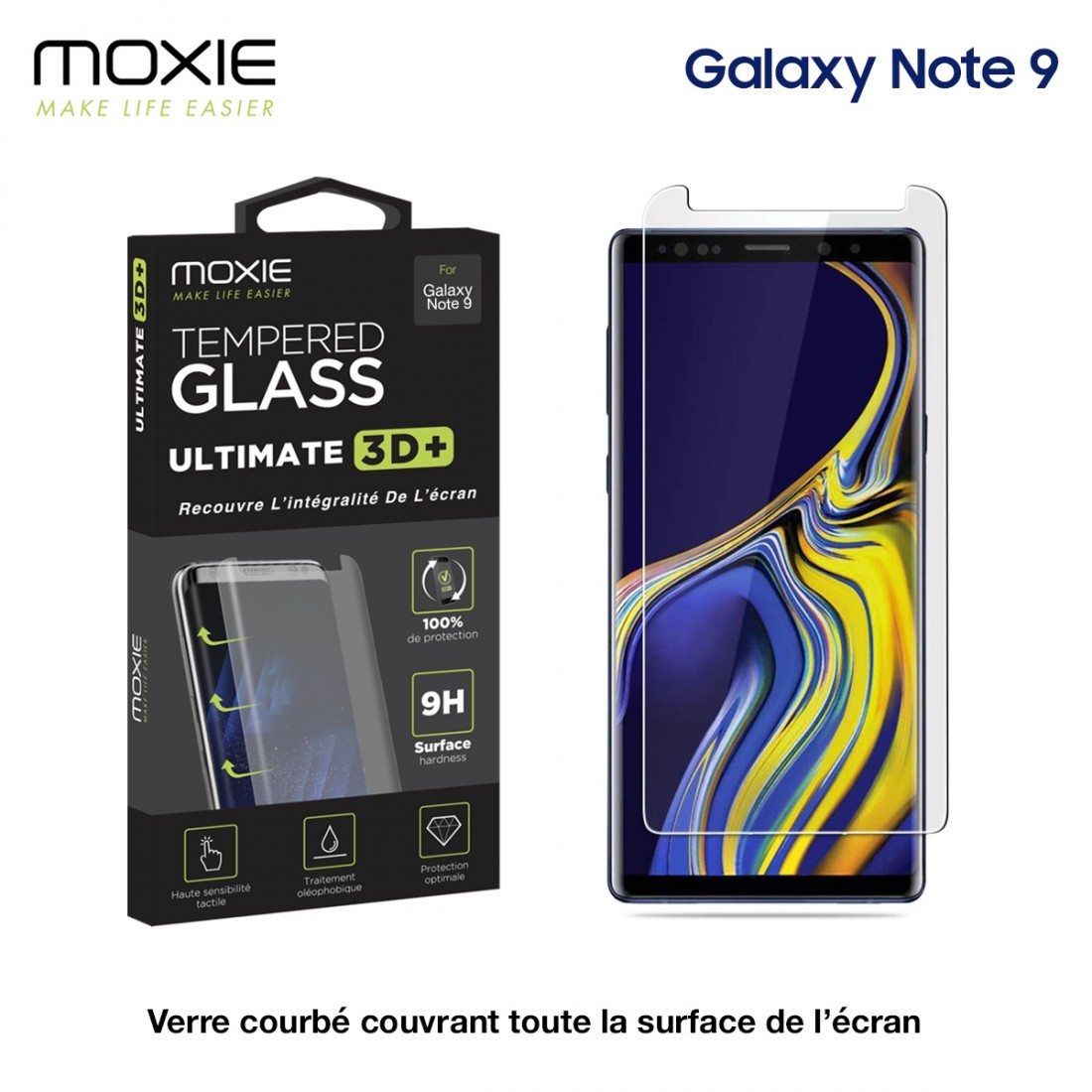 Protection d'écran Samsung Galaxy Note 9 en verre trempé, Moxie [Ultimate 3D+]
