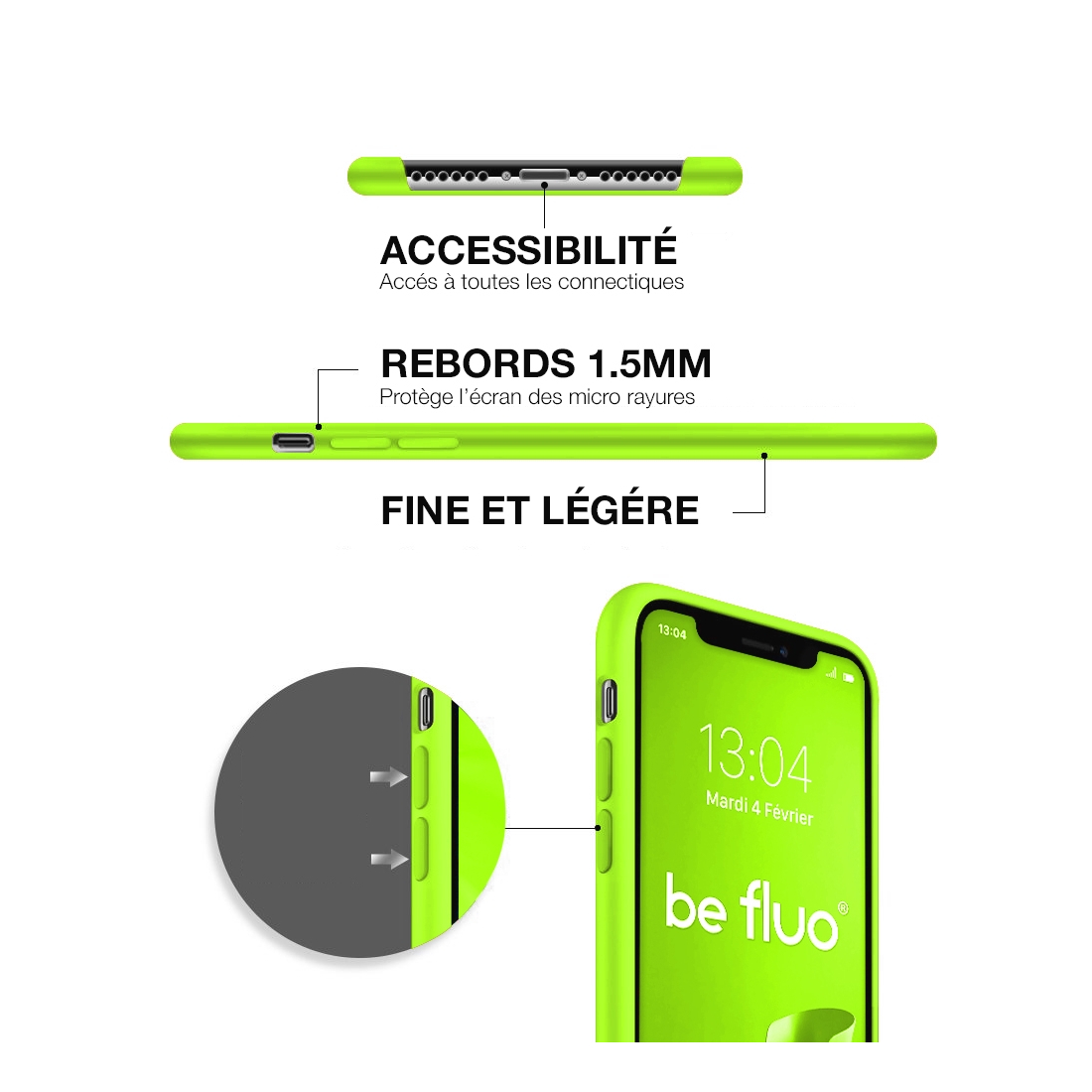 Moxie Coque iPhone XS Max [BeFluo] Coque Silicone Fine et Légère pour iPhone XS Max 6.5", Intérieur Microfibre, Coque Anti-chocs