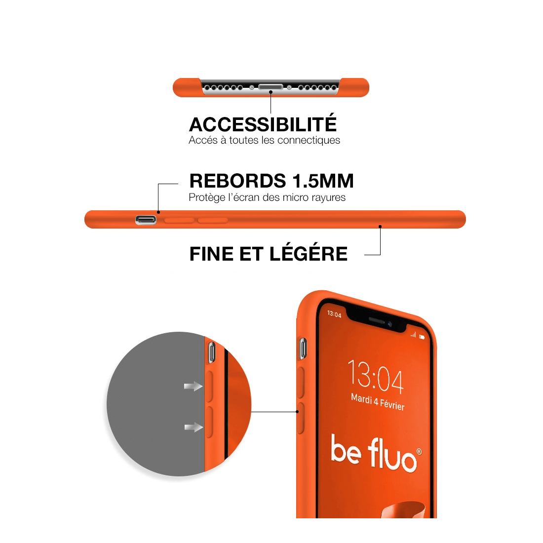 Moxie Coque iPhone XR [BeFluo] Coque Silicone Fine et Légère pour iPhone XR 6.1, Intérieur Microfibre, Coque Anti-chocs et Anti-