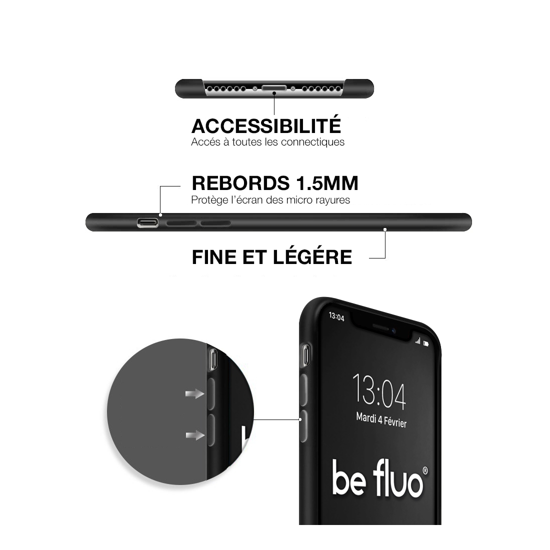 Moxie Coque iPhone XR [BeFluo] Coque Silicone Fine et Légère pour iPhone XR 6.1, Intérieur Microfibre, Coque Anti-chocs et Anti-